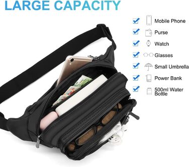 Жіноча поясна сумка-рюкзак, водонепроникна, для телефону, спортивна, для активного відпочинку, подорожей, прогулянок з собакою (чорна)