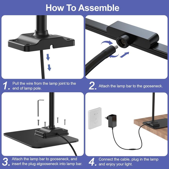 LED Desk Lamp with Adjustable Neck, 1200 Lumens, Dual Head Clamp-On for Home Office, Eye Protection, Gooseneck, Office Table Lamp, Monitor Light with 5 Color Temperature & Brightness Levels (Black-Metal Base)