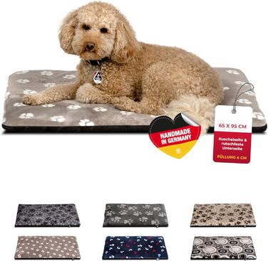Килимок для собак XS (45x65 см) – неслизький та затишний з 3 см наповнювачем – ідеально для дивану, авто та переноски – Made in Germany (65 x 95 см, Tatze Beige)