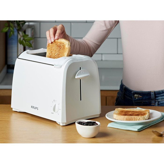 Krups Toaster Pro Aroma, 2-Slice Toaster with Wide Slots, 6 Browning Levels, Toast Lift and Bagel Function, KH151110, White