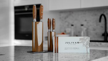 Магнітний блок для ножів JULIVAN LIVING з акації, без ножів, тримає 8 кухонних ножів, сильна магнітна поверхня з усіх боків