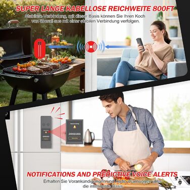 Бездротовий термометр для м'яса з 2 зондами, великий сенсорний екран, IP67 вологостійкий. Підходить для гриля, барбекю, коптильні. Чудовий подарунок на Різдво