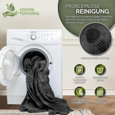 Електрична гріюча ковдра Sinnlein® з плюшу | 200 x 180 см, чорна | 9 температурних режимів, таймер, автовимкнення, прання до 40°C, цифровий дисплей