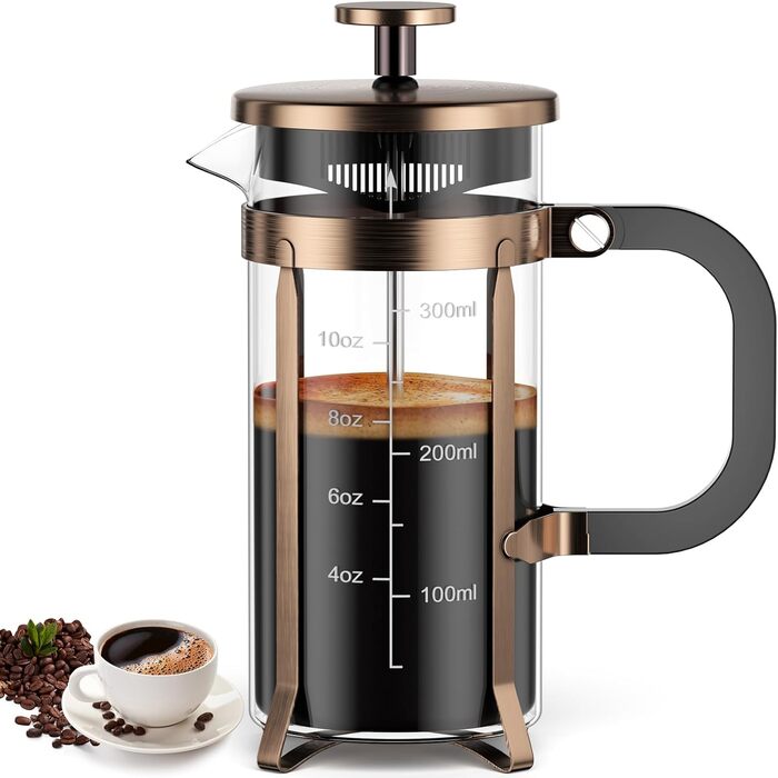 Френч-прес для кави 350мл з нержавіючої сталі, скляний, для дому, офісу, кемпінгу та подорожей