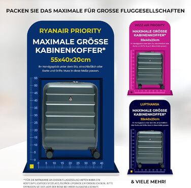 Ручний багаж Aerolite, розширюваний, 55x40x20/23 см, 4 колеса, зелений. Підходить для Lufthansa, Eurowings, Condor, Wizz Air.
