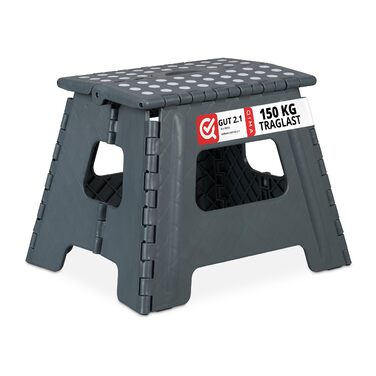 Складний табурет Relaxdays для кемпінгу, дитячий табурет для ванни, сірий, до 150 кг, пластик