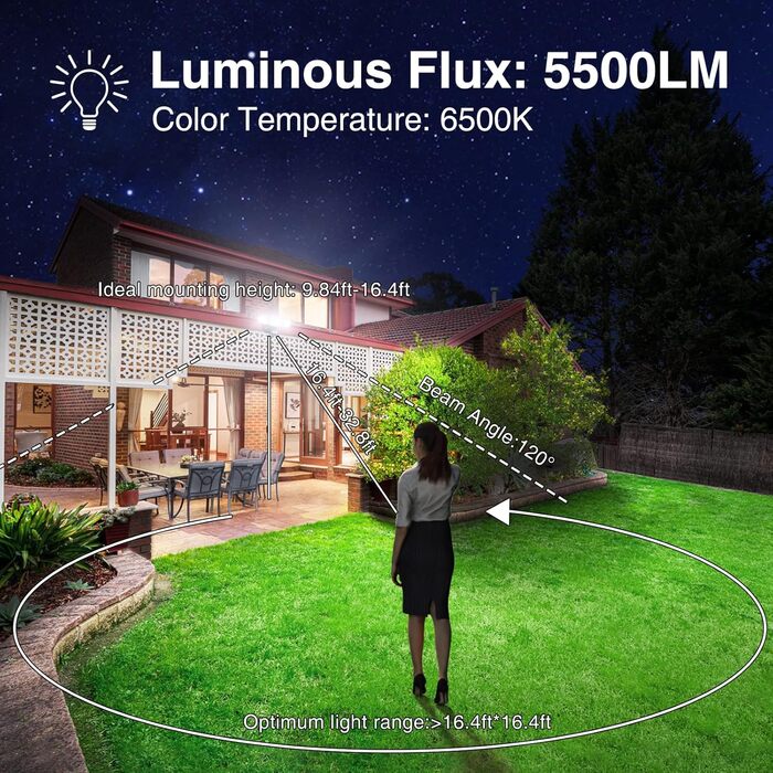 Onforu LED Floodlights with Motion Sensor Outdoor 55W, 5000 LM LED Floodlight, Outdoor Spotlight with Adjustable 3 Heads, 6500K Cool White Spotlight, IP65 Waterproof Floodlight for Garage, Garden, Yard