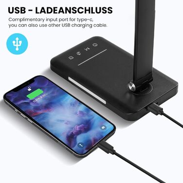 Лампа настільна LED BIENSER, 560LM, 5 кольорів, 10 рівнів яскравості, нічник, USB, пам'ять, таймер 30хв, 6000K, 10W