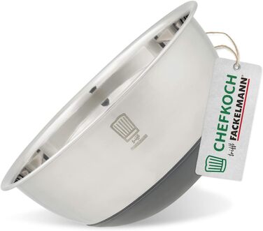 Нержавіюча чаша Chefkoch від Fackelmann Bonn з антиковзним силіконовим дном – 1,25л, Ø 17,7 x 8 см, для салатів, тіста та іншого, високоякісна, придатна для миття в посудомийній машині