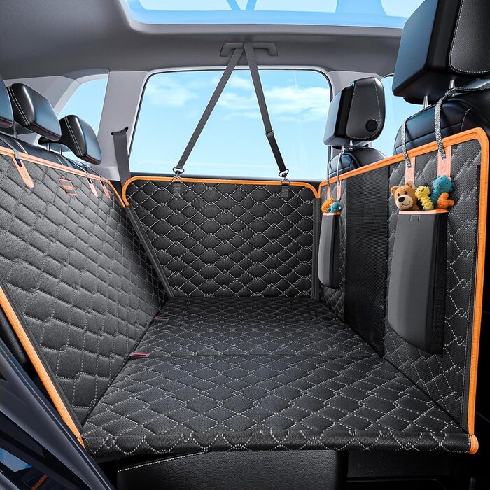 Joejoy Car Seat Cover for Dogs - Waterproof & Scratch-Resistant Back Seat Cover with Hard Bottom & Safety Belt - Black