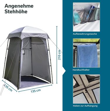 Skandika Camping Shower Tent | Changing Tent with 210cm Height, Silver-Coated, Private, Separate Ground Sheet, Coverable Window with Mosquito Net, Shower Attachment | Toilet Tent (Quick Setup)