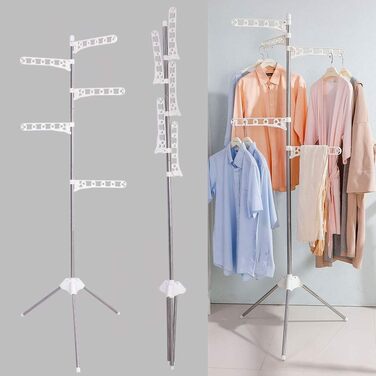 BAOYOUNI Folding Clothes Rack Clothes Drying Rack Garment Rack Clothes Rack Universal Clothes Dryer, with 5 Folding Clothes Hooks, Space-Saving, for Shirts, Blouses, Sweaters, Dresses