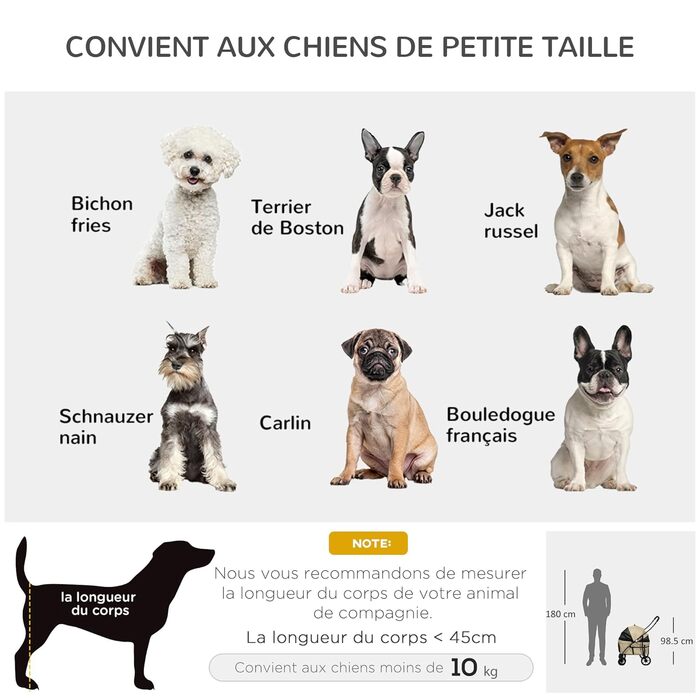 Візок для тварин PawHut 2-в-1: для собак і котів, з відкидною люлькою, сталевий, до 10 кг, 81 x 68 x 98,5 см, Хакі