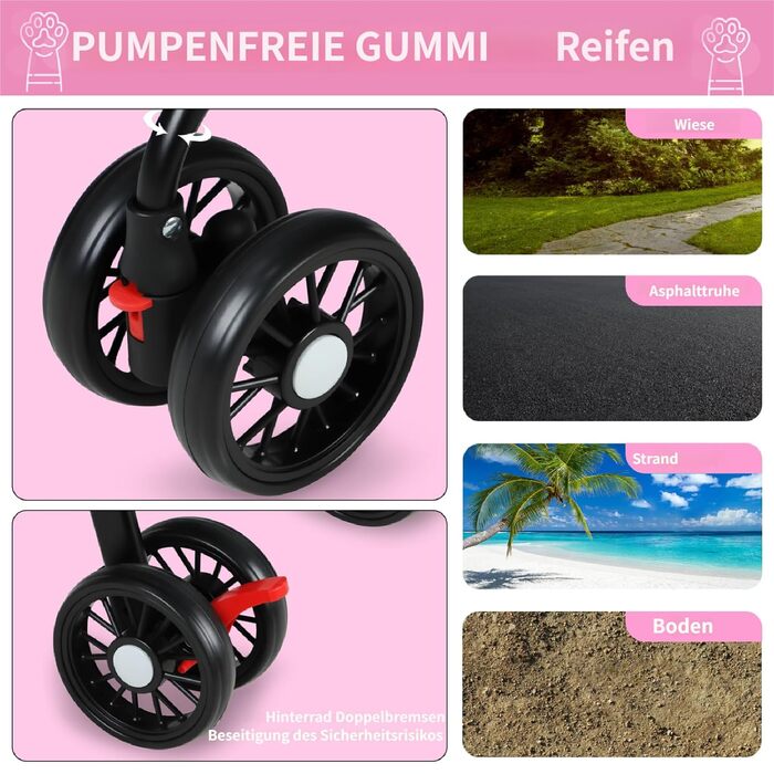 2в1 Візок для собак до 15 кг, буги для собак з тримачами для напоїв, переноска для собак, складаний, з гальмом, вагончик для собак, 48 x 68 x 95 см (Рожевий)