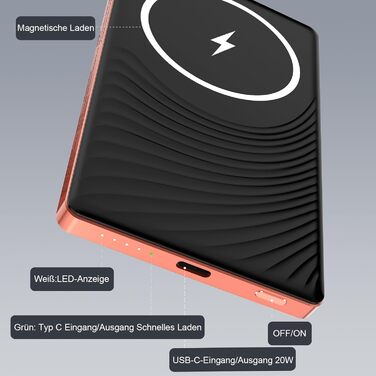 Power Bank Dbasne магнітний 5000mAh, 20W PD, QC 3.0, USB-C для iPhone 16/15/14/13, Travel, Outdoor (Orange)