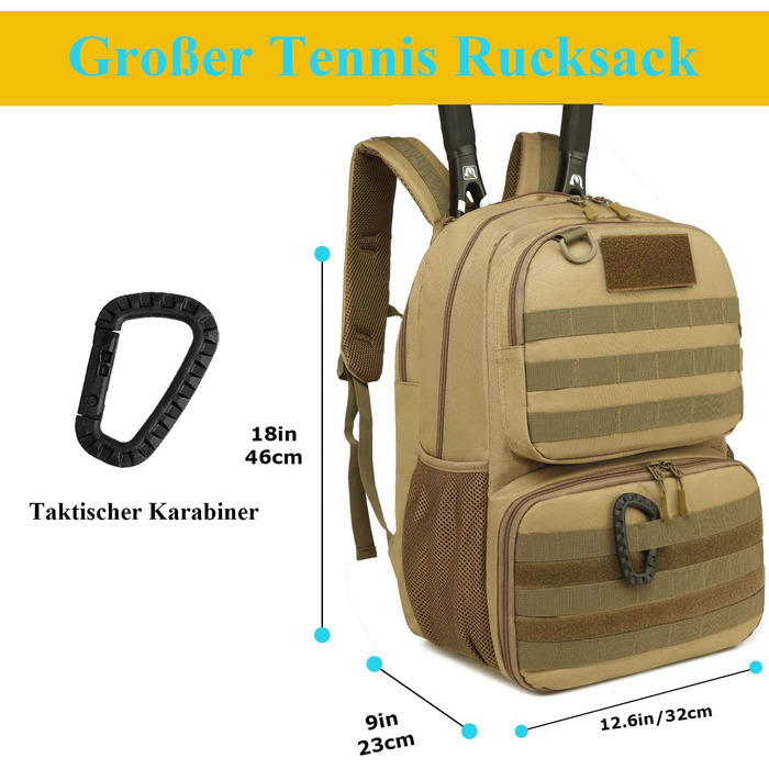 BlesMaller Tactical Tennis Backpack with Shoe Compartment & Racket Protection - Unisex Tennis Bag (Brown)