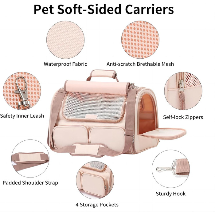 Транспортна переноска для котів та собак FUKUMARU, рожева, велика (до 22 кг)