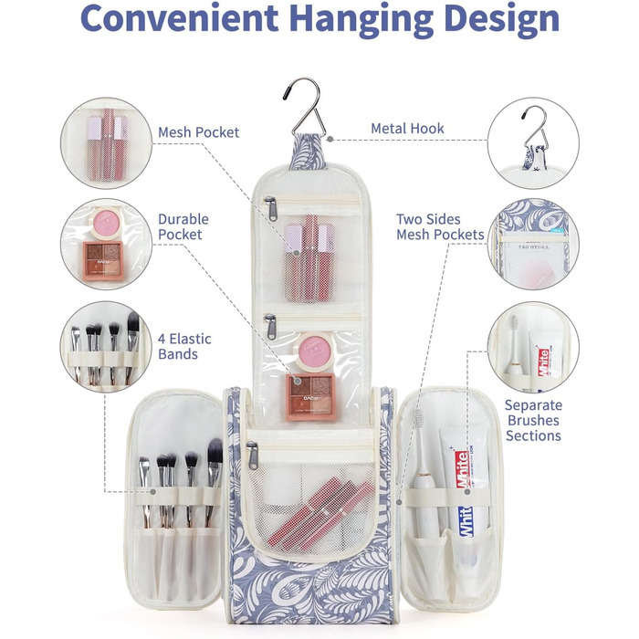 Косметичка для дорослих та дітей Narwey Klein - жіноча та чоловіча сумочка для туалетних аксесуарів (Blaues Blatt (Klein)) A-blaues Blatt S