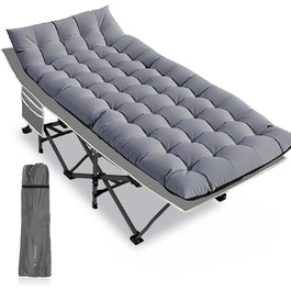 Розкладне ліжко для кемпінгу DRMOIS: велике (XXL), 81 см, вантажопідйомність 400 кг, з ізольованим килимком, сіре