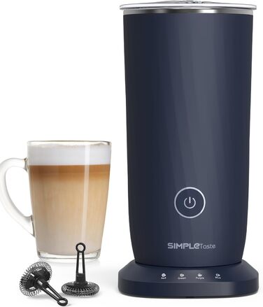 Електричний спінювач молока SIMPLETASTE 4-в-1: гарячий та холодний спінений молочний напій, підігрів молока, приготування какао, антипригарне покриття, автоматичне вимкнення, тиха робота, BPA-free, для капучино та лате з насадкою для збивання