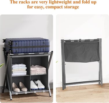 aboxoo 2-Pack Luggage Rack with Storage Space, Guest Room, Folding, Holds up to 54.4 kg, Space-Saving Suitcase Racks for Guest Rooms, Bedrooms, Hotels, Black (Gray, 2 Pieces)