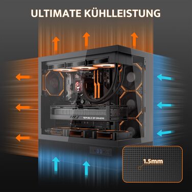 Ігровий корпус darkFlash LAND451 Midi Tower ATX, підтримка BTF-материнських плат, вертикальна установка відеокарти (до RTX 5090), Type-C, підтримка 2x360мм СРО, панорамний дизайн, чорний