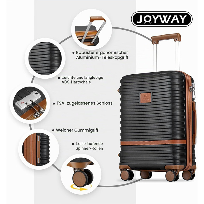 Набір валіз для подорожей Joyway, 6 предметів, жорсткий корпус, з косметичкою, 4 колеса та TSA-замком, колір сірий