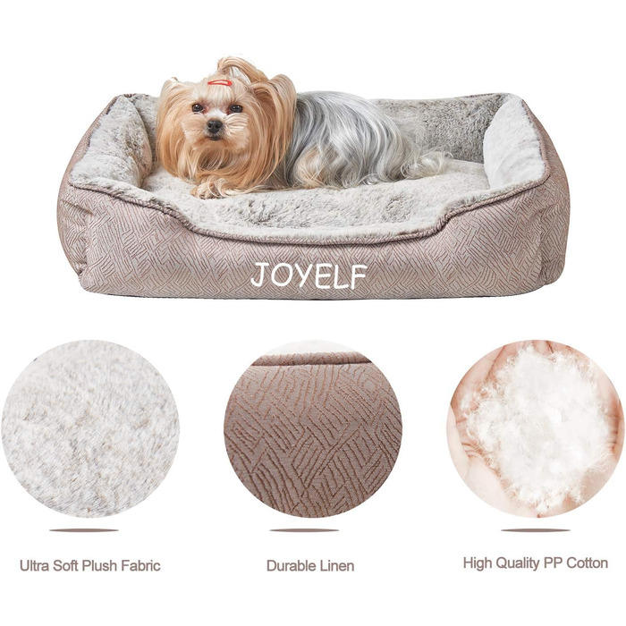 Крісло-лежанка для собак та котів Joyelf, миюче, заспокійливе, анти-стрес, м'яке, плюшеве, для цуценят, кошенят та маленьких собак, прямокутне (81x58 см, колір кава)