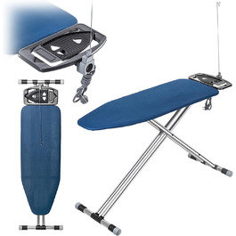 КADAX Розкладне прасувальне прізвисько 120x42 см з алюмінію з підставкою для праски та тримачем для кабелю, регульована висота, з розеткою (Темно-синій)