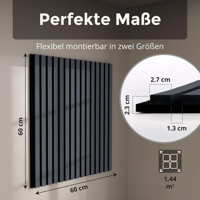 Акустичні панелі з дерева для стін 60x60 см, набір 4 шт, шумоізоляційні стінові панелі з ламелями, колір дуб чорний