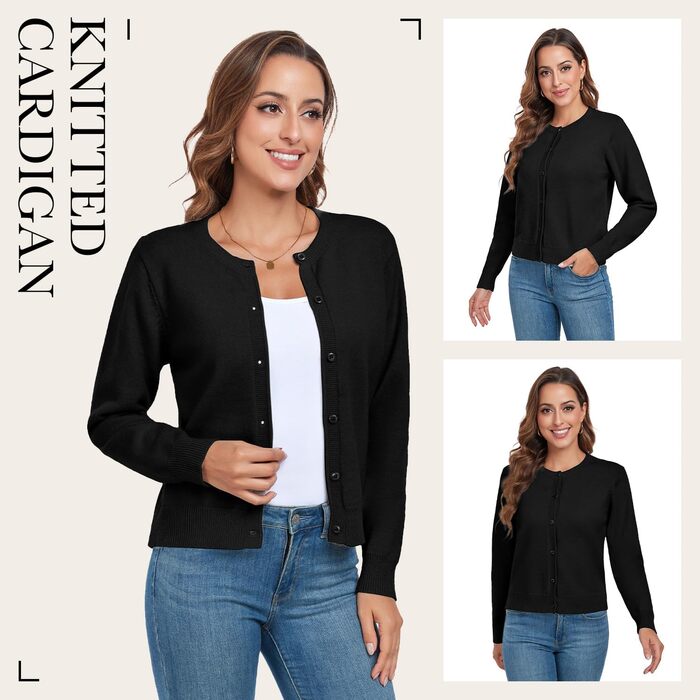 Кардиган жіночий KESSER, чорний, розмір M: теплий, класичний, з довгим рукавом, з ґудзиками, для осені та зими