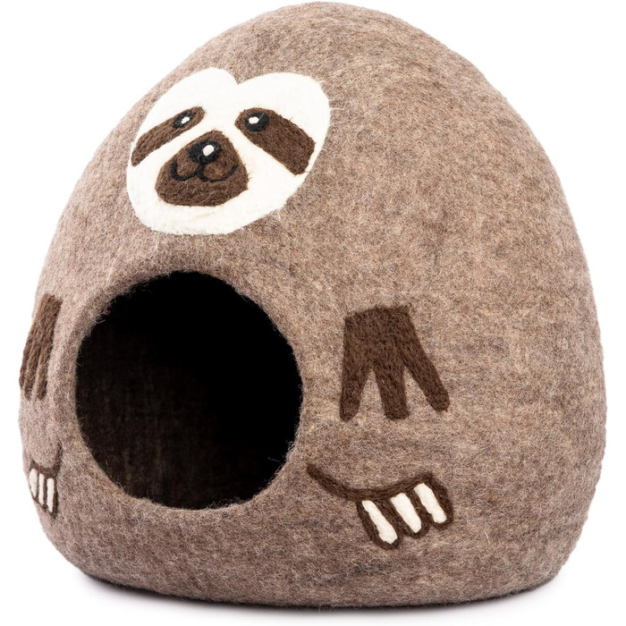 Вуликова хатинка для котів Woolygon, ручної роботи, 100% Merino wool, екологічна фетрова хатинка для котів та кошенят (Rainbow Twist), коричневий колір, принт 