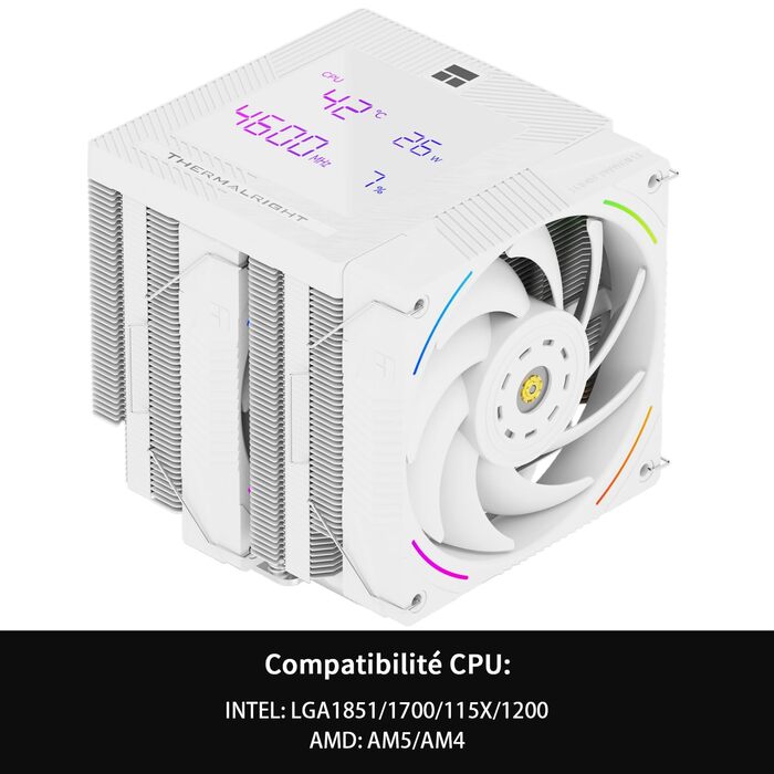 TR Phantom Spirit 120 Digital - Кулер для CPU з цифровим дисплеєм, 7 теплових трубок, сумісний з AM4/AM5/Intel lga1851/1700/1150/1151/1200/2011