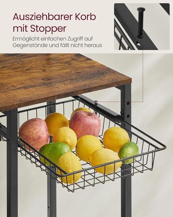 Полиця для кухні VASAGLE з розетками, 40x90x165.5 см, коричневий та чорний, KKS031K11