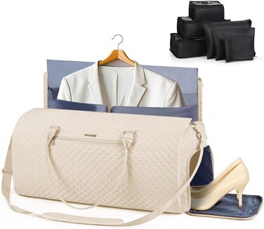 Сумка-органайзер для подорожей 2в1 для жінок, велика складана дорожня сумка Weekender з 6 органайзерами для одягу та відділенням для взуття, спортивна сумка для авіаперельотів, ручна поклажа, чорна (4.beige, 50L)