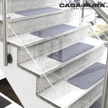 Casa Pura Non-Slip Stair Treads - 15 Piece Set - Adhesive Treppenschutz for Indoor Stairs - Blue, Rectangular