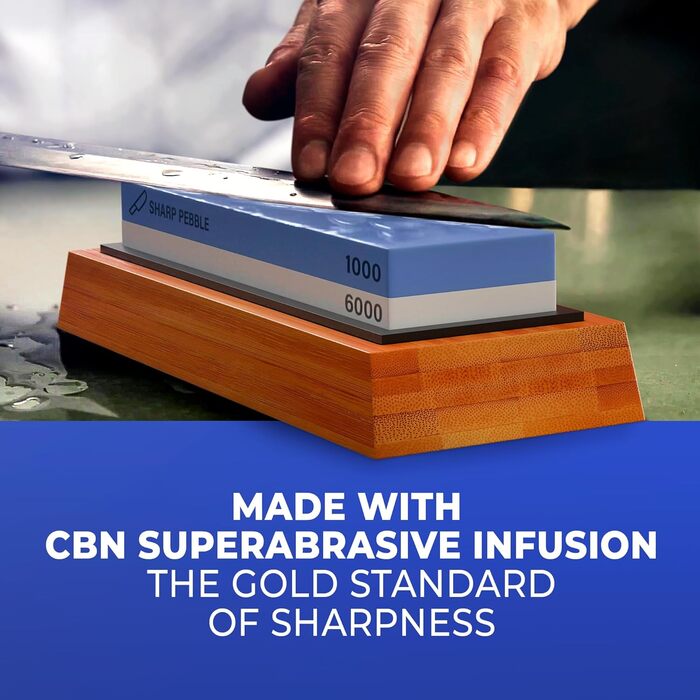 Преміум точило для ножів Sharp Pebble, 2-стороння зернистість 1000/6000, бамбукова основа та кутник