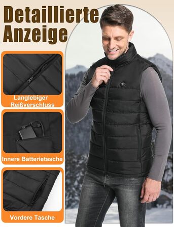 Обогревна жилетка Miss Doozy з Powerbank 10000mAh, 6 зон нагріву, 3 режими температури - для чоловіків та жінок, Outdoor, мотоцикл, туризм, XXL