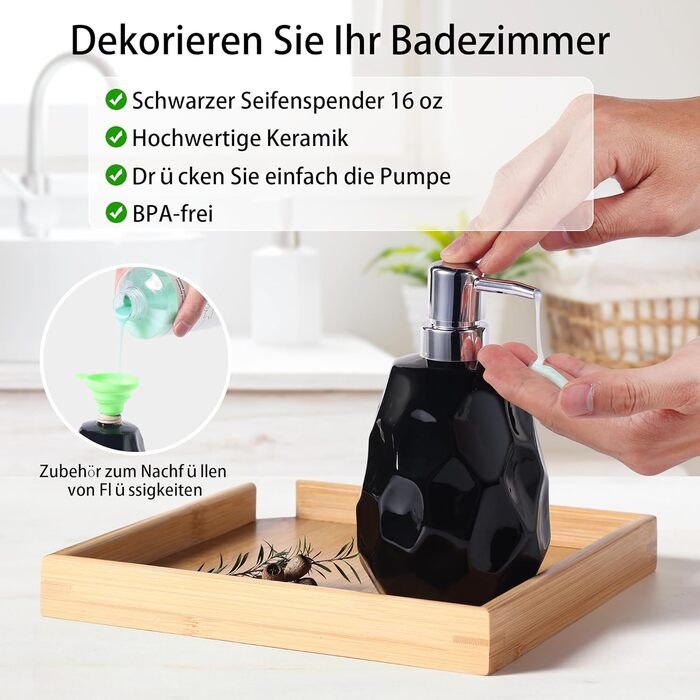 Набір аксесуарів для ванної кімнати, 4 шт: диспенсер для мила, мильниця, тримач для зубних щіток, стаканчик для зубних щіток, органайзер для ванної кімнати (Чорний)
