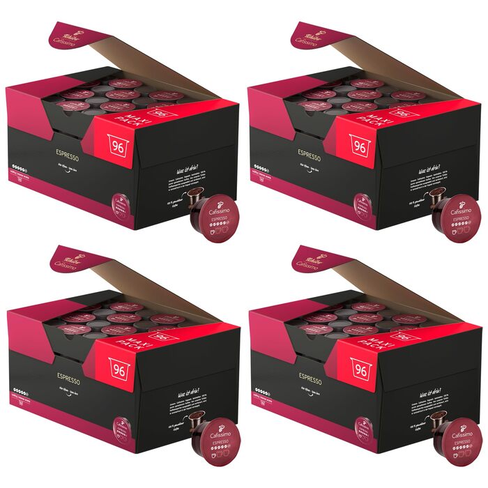 Капсули для кавомашини Tchibo Cafissimo Espresso kräftig, інтенсивний смак, 384 шт (4 упаковки по 96 шт), еко- та fair-trade
