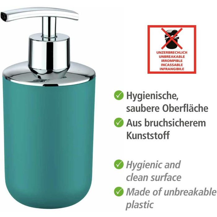 Дозатор мила WENKO Brasil, 0.32 л, пластик (TPE), 7.3 x 16.5 x 9 см, Petrol