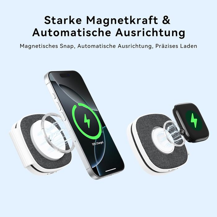 Зарядна станція 2-в-1 для Apple Watch та iPhone MagSafe (20W, чорна) - сумісна з iPhone 17e/Air/17/16/15/14/13/12, Apple Watch Series 11/10/9/8/7/6/5/4/3/2/SE/Ultra, AirPods