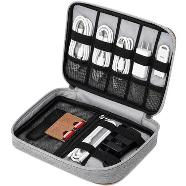 Органайзер для електроніки та аксесуарів AiQInu: сумка для iPad mini, кабелів, павербанка та SD-карт, сіра