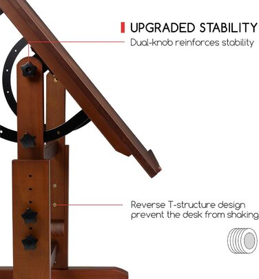 MEEDEN Large Walnut Wood Art Drawing Table - Adjustable Height Studio Desk for Painting, Writing & Reading (107 x 76cm)