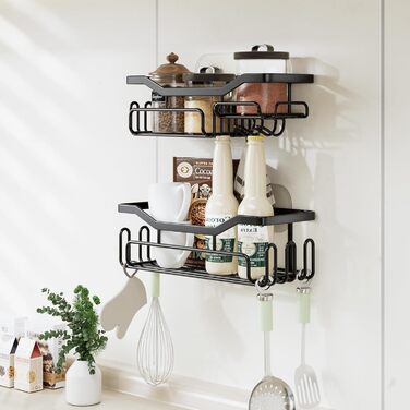 Дзеркальна поличка для душу HapiRm без свердління - органайзер для ванної кімнати та кухні, полиця для душу з 11 гачками, мильниця, тримач для бритви, тримач для шампуню, 3 кріплення, чорний