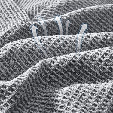 LHGOGO Waffle Throw Blanket 180x300cm Large 3-Seater Sofa Throw Versatile Living Room Blanket as Sofa Throw, Couch Cover, Sofa Cover, and Bedspread with Decorative Tassels - Light Grey