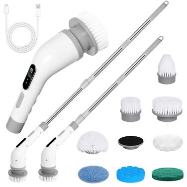 Електрична щітка для прибирання 9 в 1, 3 швидкості, регульована ручка 125 см, для ванної, кухні, плитки та авто