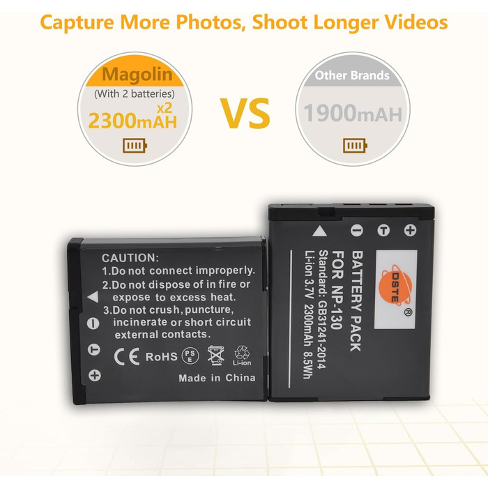 Акумулятор DSTE NP-130 Li-Ion (2 шт.) + Micro USB зарядний пристрій для Casio ZR100, ZR200, ZR300, ZR400, ZR410, ZR700, ZR1000, ZR1200, ZR1500, ZR2000, ZR3500