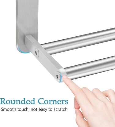 Тримач для рушників у ванну кімнату – 61 см, полиця для рушників з подвійною перекладиною, нікельована сталь, кріплення на стіну, 2-ярусний, для ванної кімнати та туалету