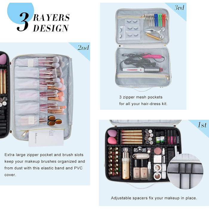 Cosmetic Bag Large Travel Make up Bag Toiletry Bag Cosmetic Suitcase Wash Bag Makeup Bag Beauty Case Travel Luggage, (Marble)